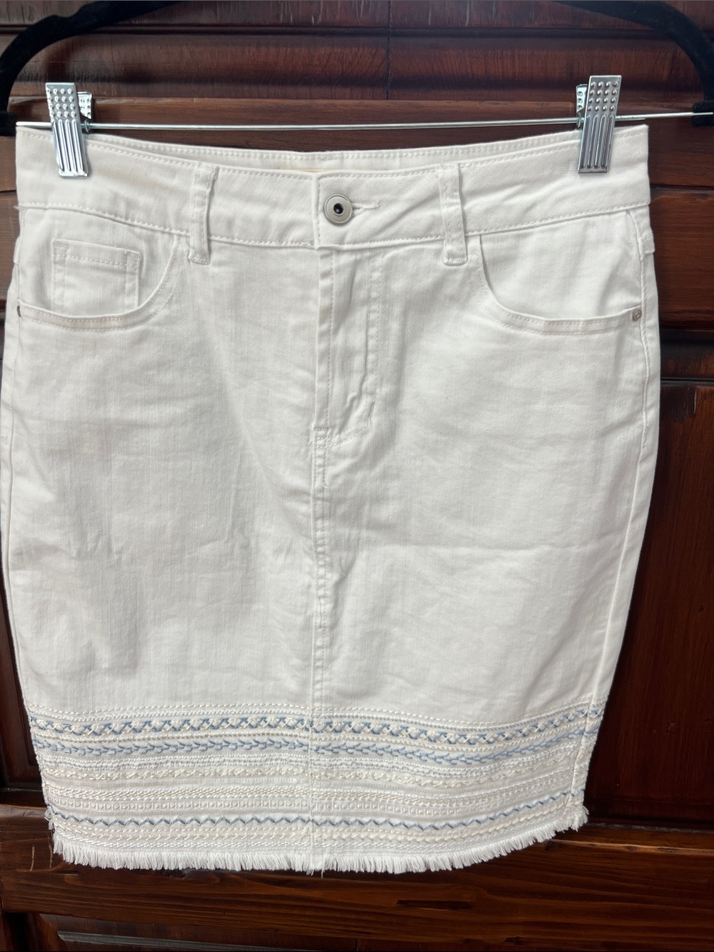 White Embroidered Mini Skort with Fringe Trim